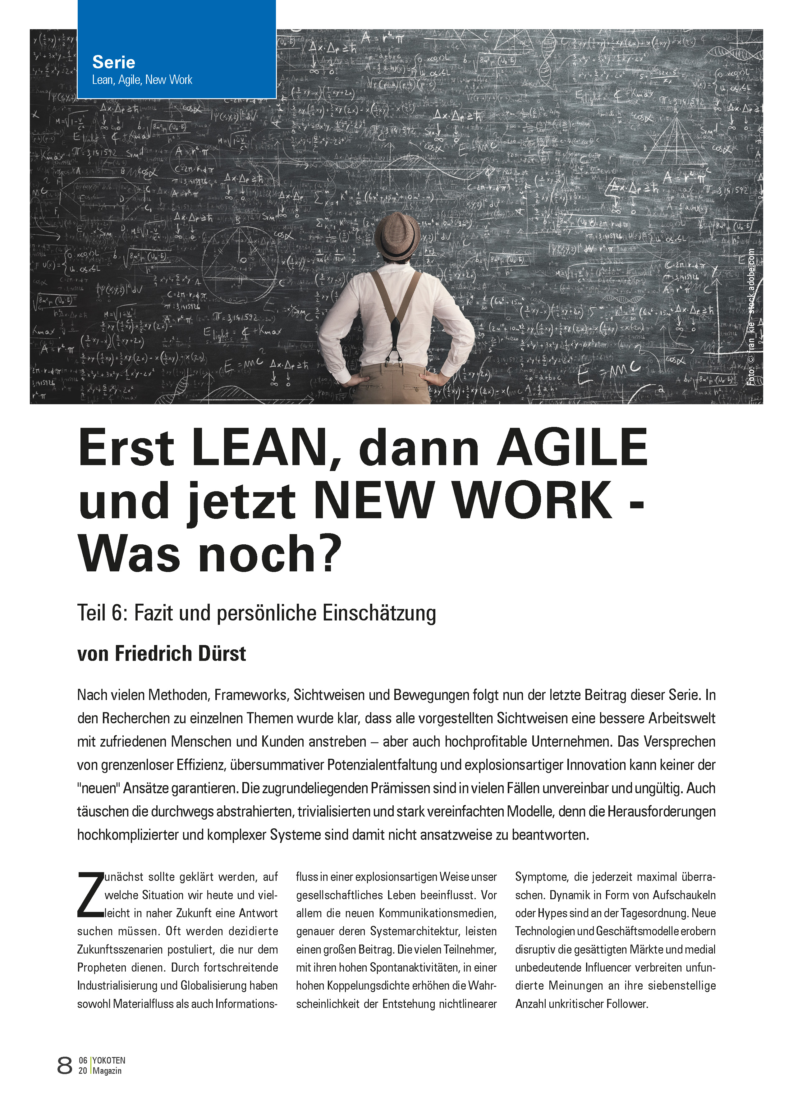 Erst LEAN, dann AGILE und jetzt NEW WORK - Was noch? - Artikel aus Fachmagazin YOKOTEN 2020-06