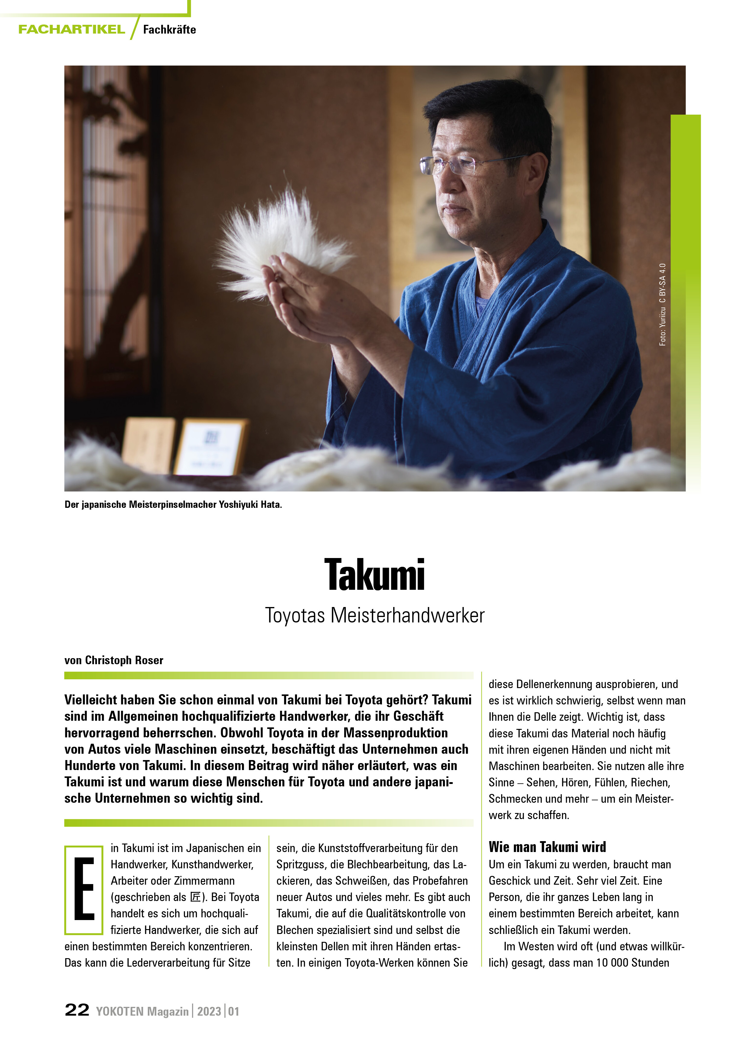 Takumi - Toyotas Meisterhandwerker - Artikel aus Fachmagazin YOKOTEN 2023-01