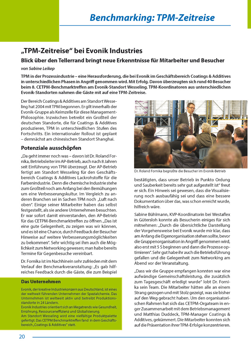 „TPM-Zeitreise“ bei Evonik Industries  - Artikel aus Fachmagazin YOKOTEN 2013-01