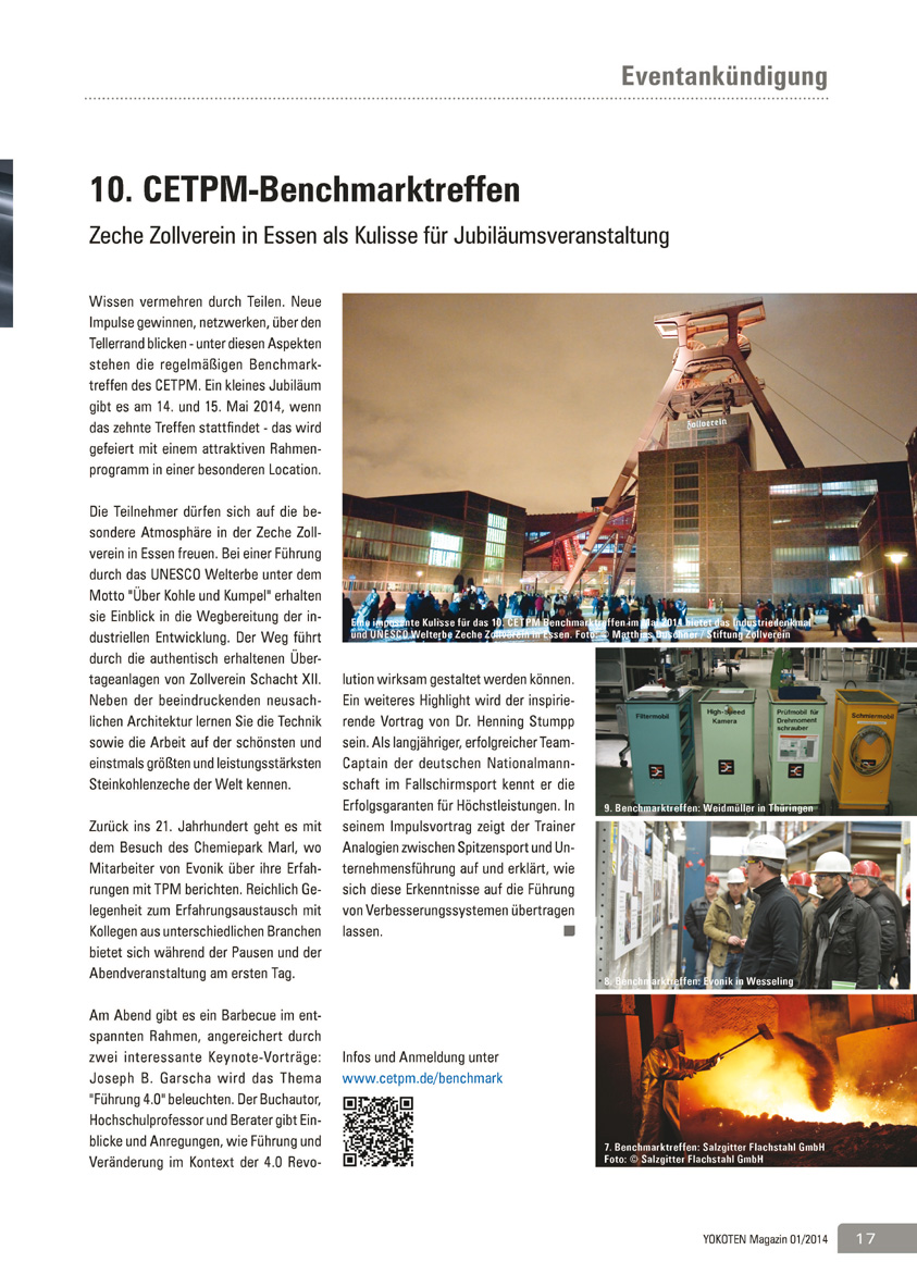 10. CETPM-Benchmarktreffen - Artikel aus Fachmagazin YOKOTEN 2014-01