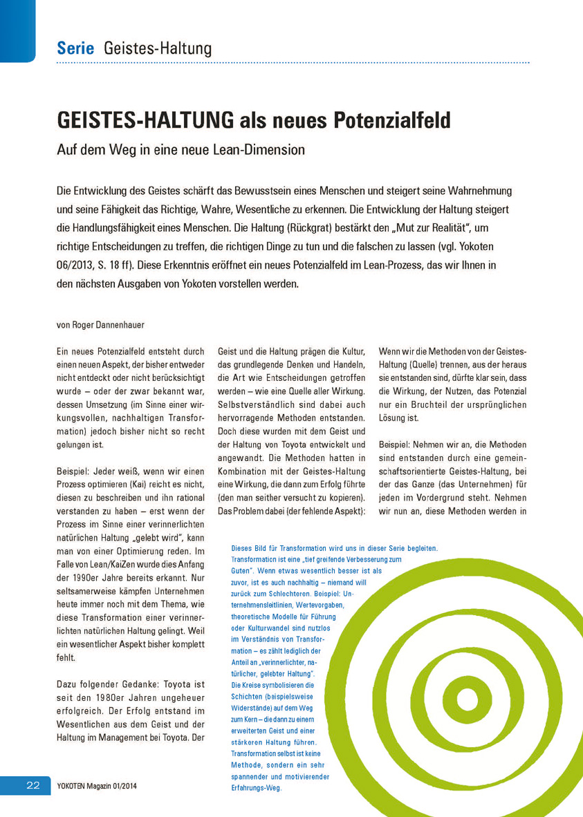 GEISTES-HALTUNG als neues Potenzialfeld - Artikel aus Fachmagazin YOKOTEN 2014-01