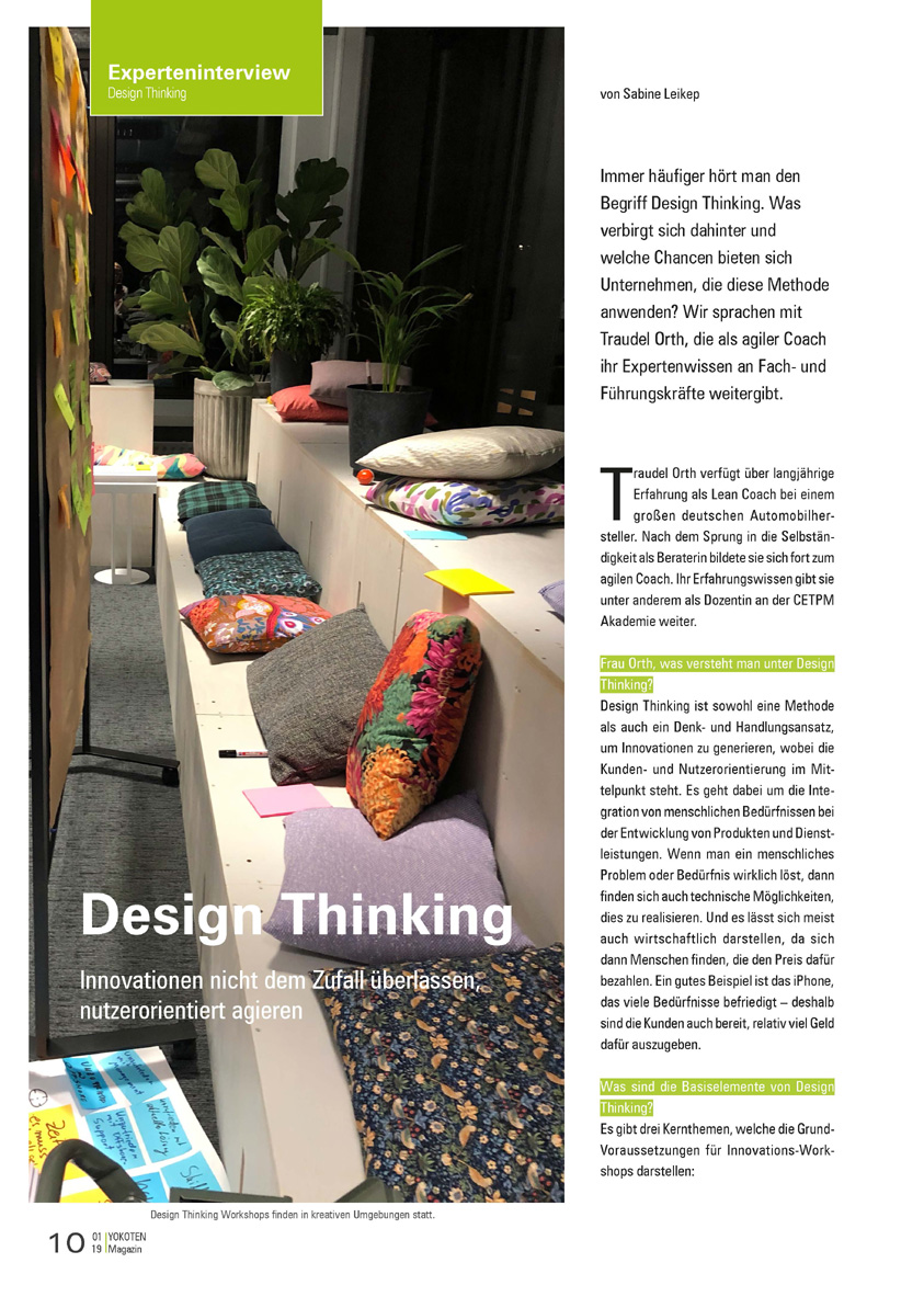 Design Thinking - Artikel aus Fachmagazin YOKOTEN 2019-01