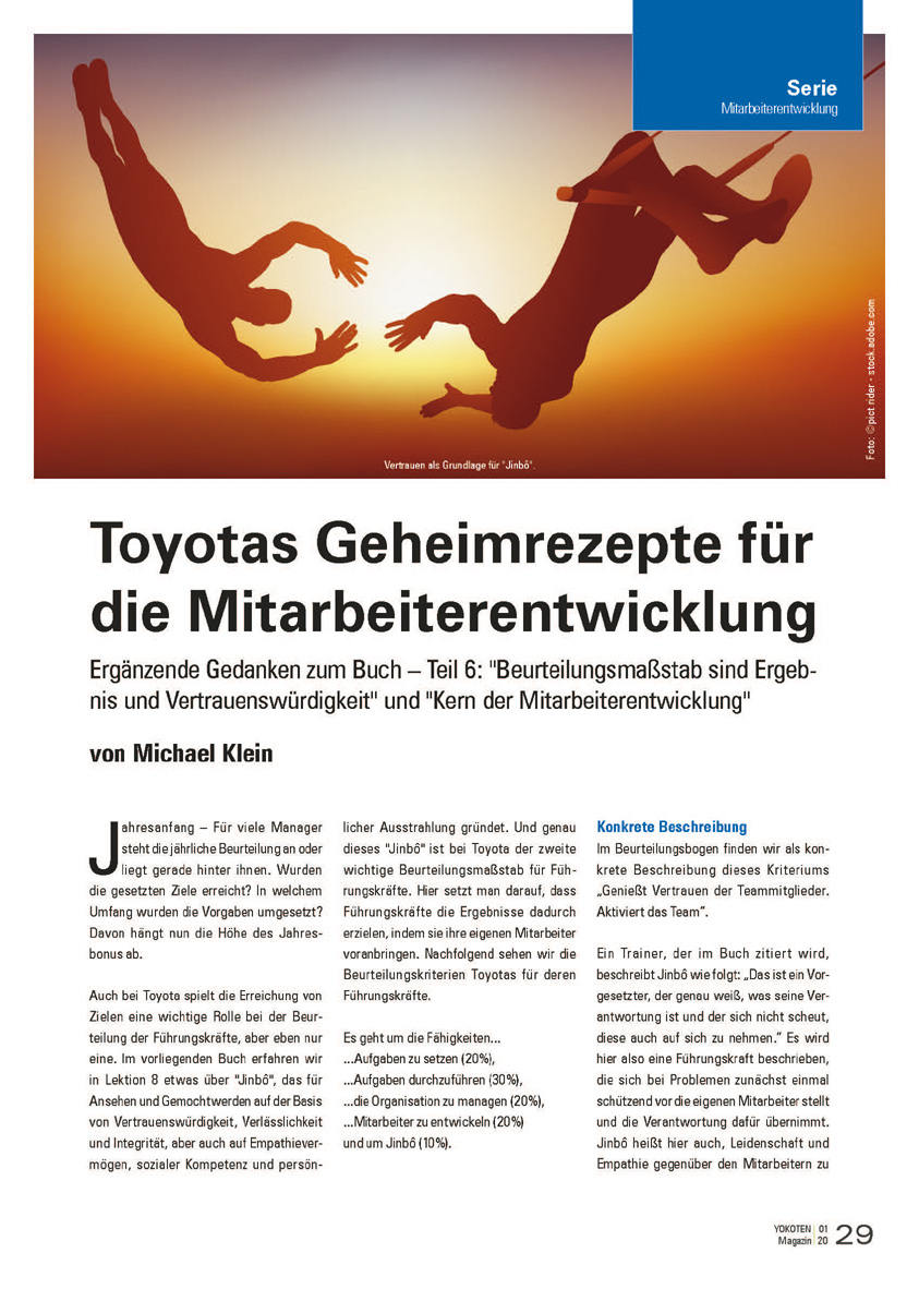 Toyotas Geheimrezepte für die Mitarbeiterentwicklung - Artikel aus Fachmagazin YOKOTEN 2020-01
