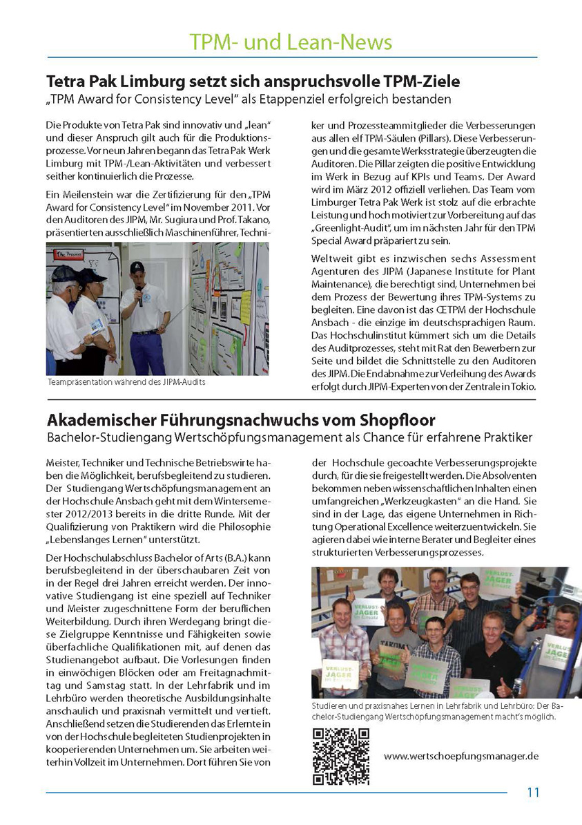 Tetra Pak Limburg setzt sich anspruchsvolle TPM-Ziele - Artikel aus Fachmagazin YOKOTEN 2012-02