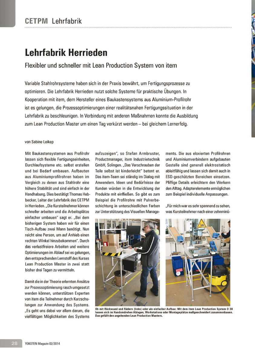 Lehrfabrik Herrieden - Artikel aus Fachmagazin YOKOTEN 2014-02