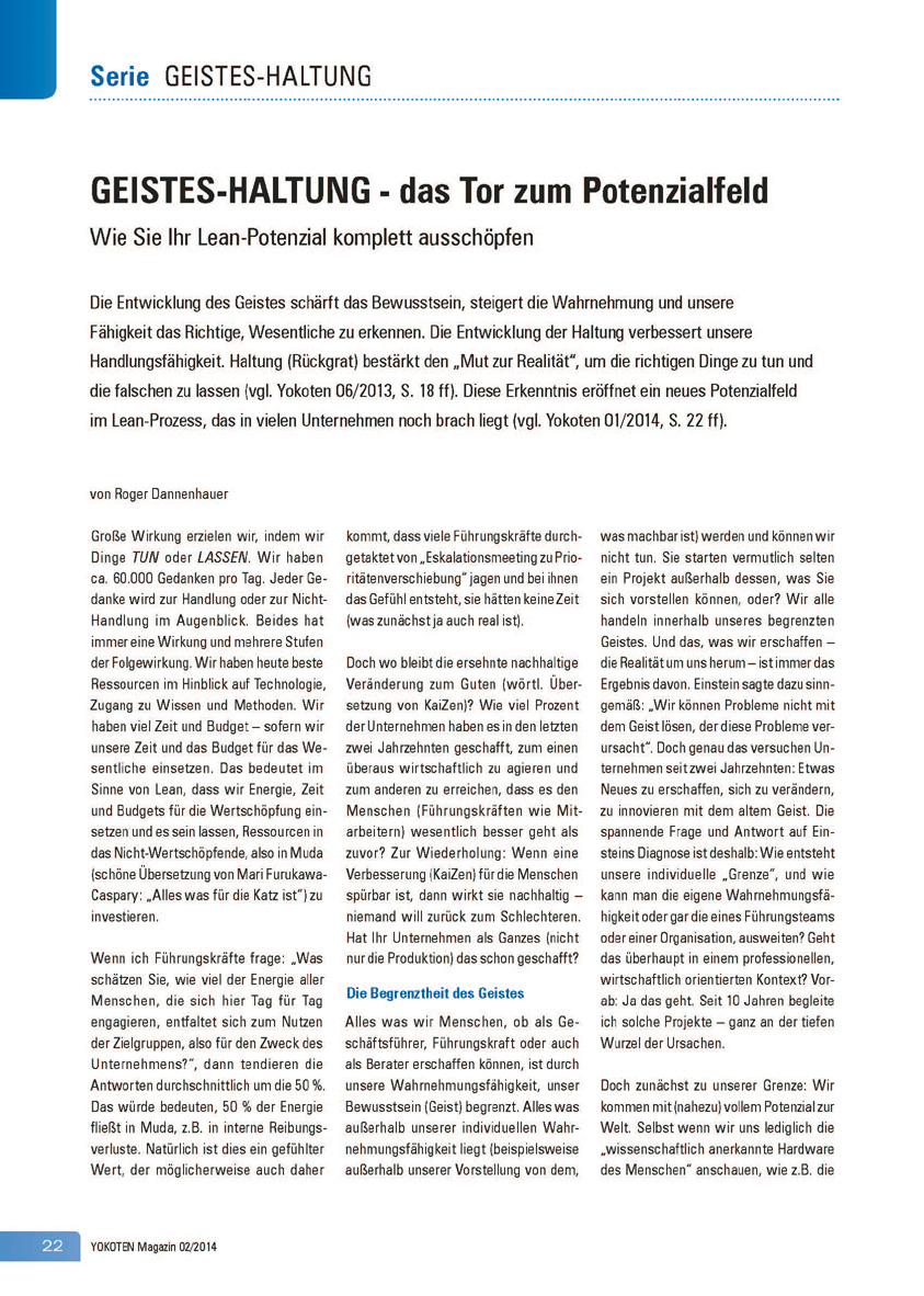 GEISTES-HALTUNG - das Tor zum Potenzialfeld - Artikel aus Fachmagazin YOKOTEN 2014-02