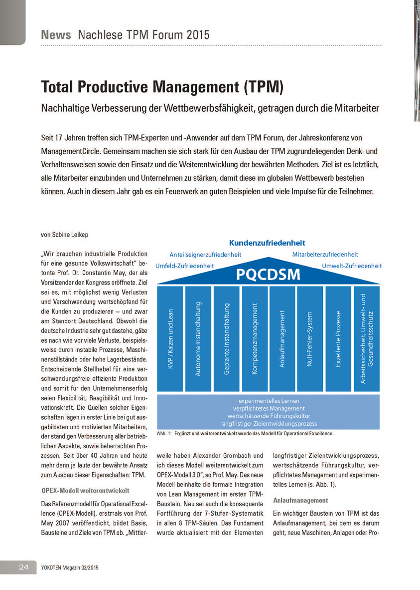 Total Productive Management (TPM) - Artikel aus Fachmagazin YOKOTEN 2015-02
