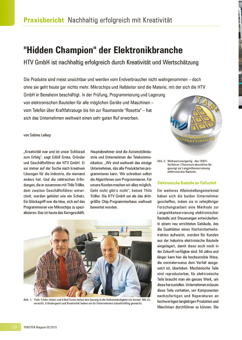 Hidden Champion der Elektronikbranche - Artikel aus Fachmagazin YOKOTEN 2015-02