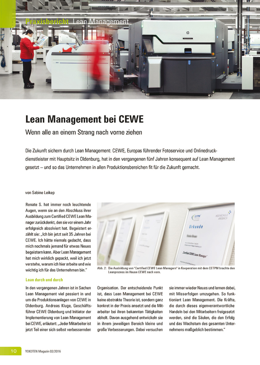 Lean Management bei CEWE  - Artikel aus Fachmagazin YOKOTEN 2016-02
