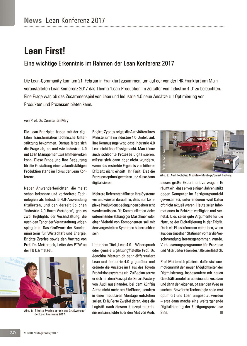 Lean First! - Artikel aus Fachmagazin YOKOTEN 2017-02