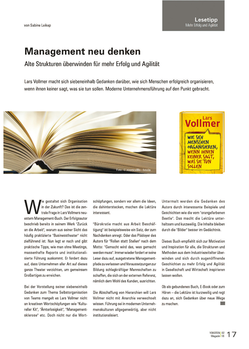 Management neu denken  - Artikel aus Fachmagazin YOKOTEN 2018-02
