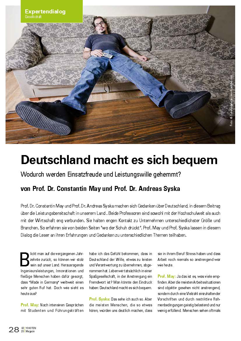 Deutschland macht es sich bequem - Artikel aus Fachmagazin YOKOTEN 2020-02