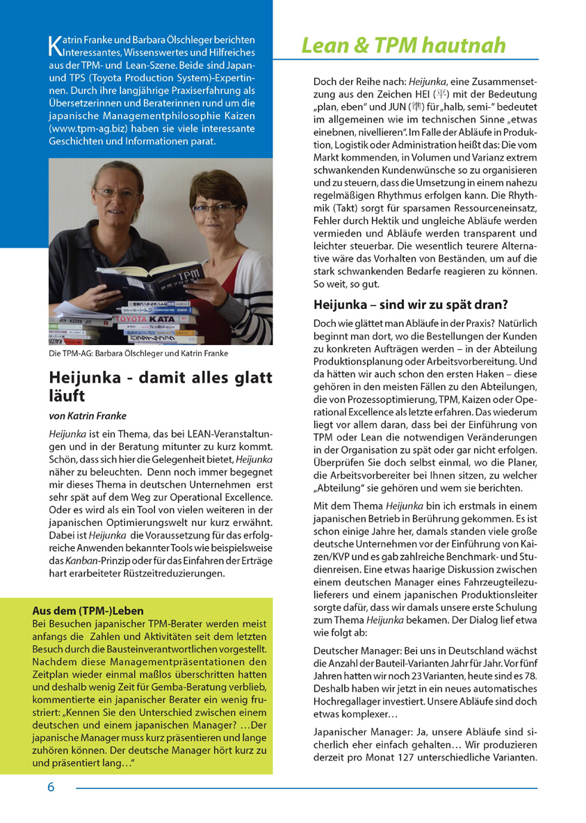 Heijunka - damit alles glatt läuft  - Artikel aus Fachmagazin YOKOTEN 2013-03