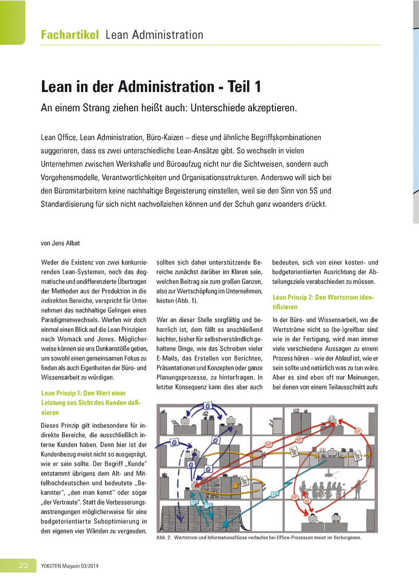 Lean in der Administration - Teil 1 - Artikel aus Fachmagazin YOKOTEN 2014-03