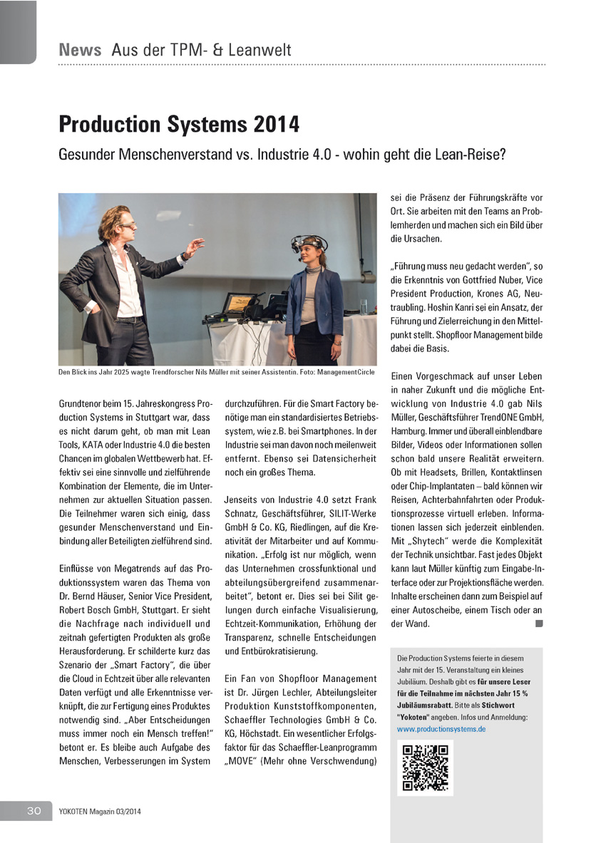 Production Systems 2014 - Artikel aus Fachmagazin YOKOTEN 2014-03