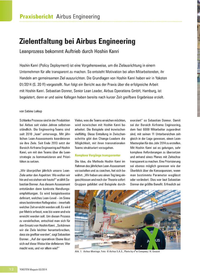 Zielentfaltung bei Airbus Engineering - Artikel aus Fachmagazin YOKOTEN 2014-03