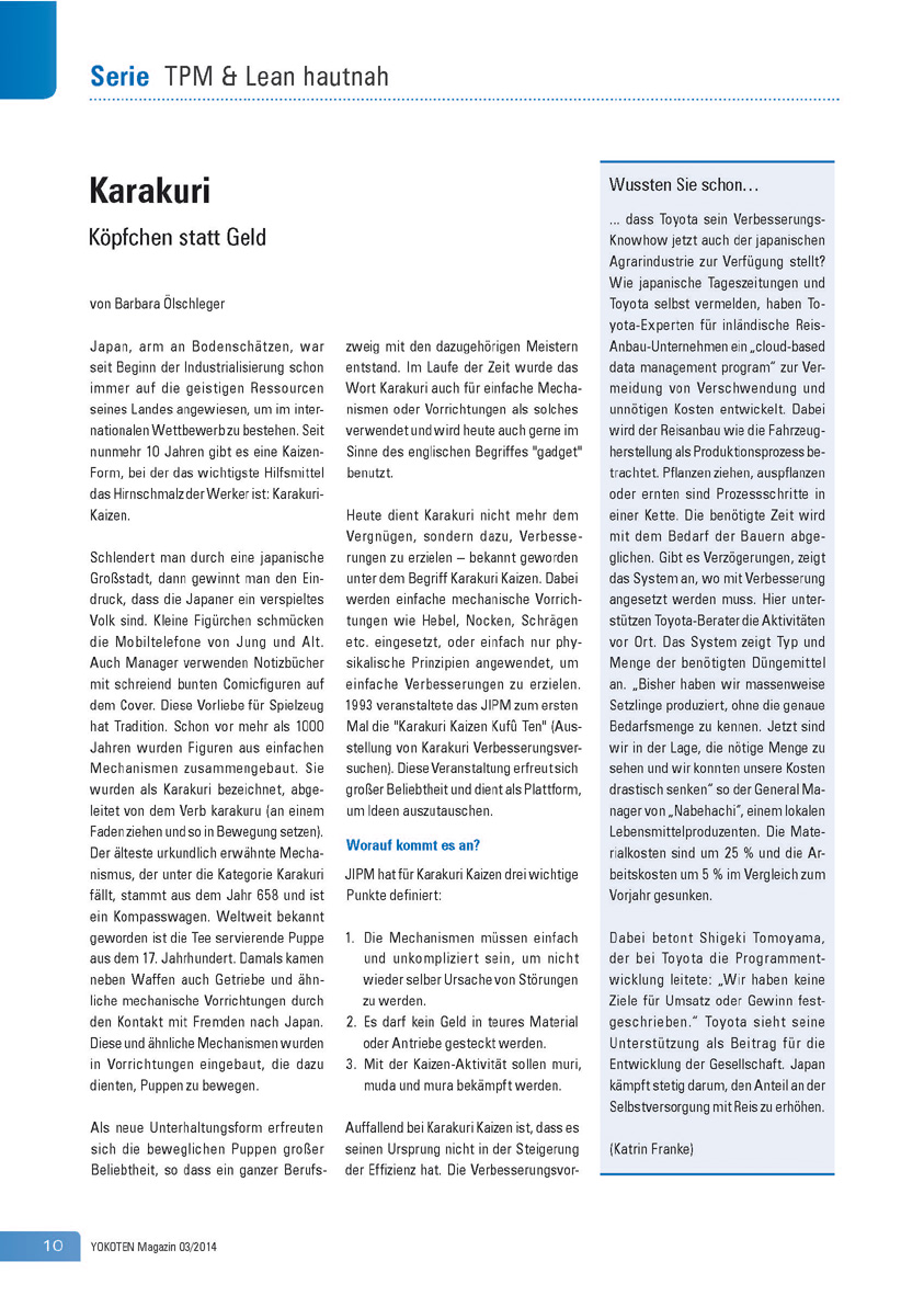 Karakuri - Artikel aus Fachmagazin YOKOTEN 2014-03