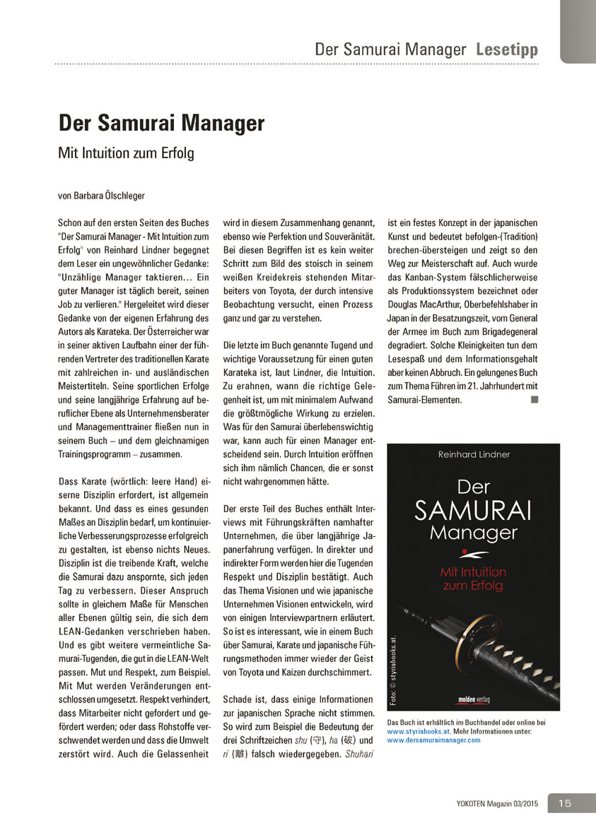 Der Samurai Manager - Artikel aus Fachmagazin YOKOTEN 2015-03