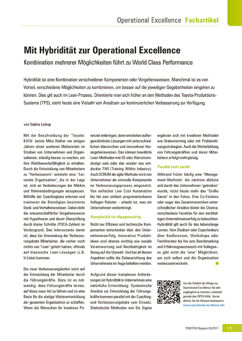 Mit Hybridität zur Operational Excellence - Artikel aus Fachmagazin YOKOTEN 2017-03