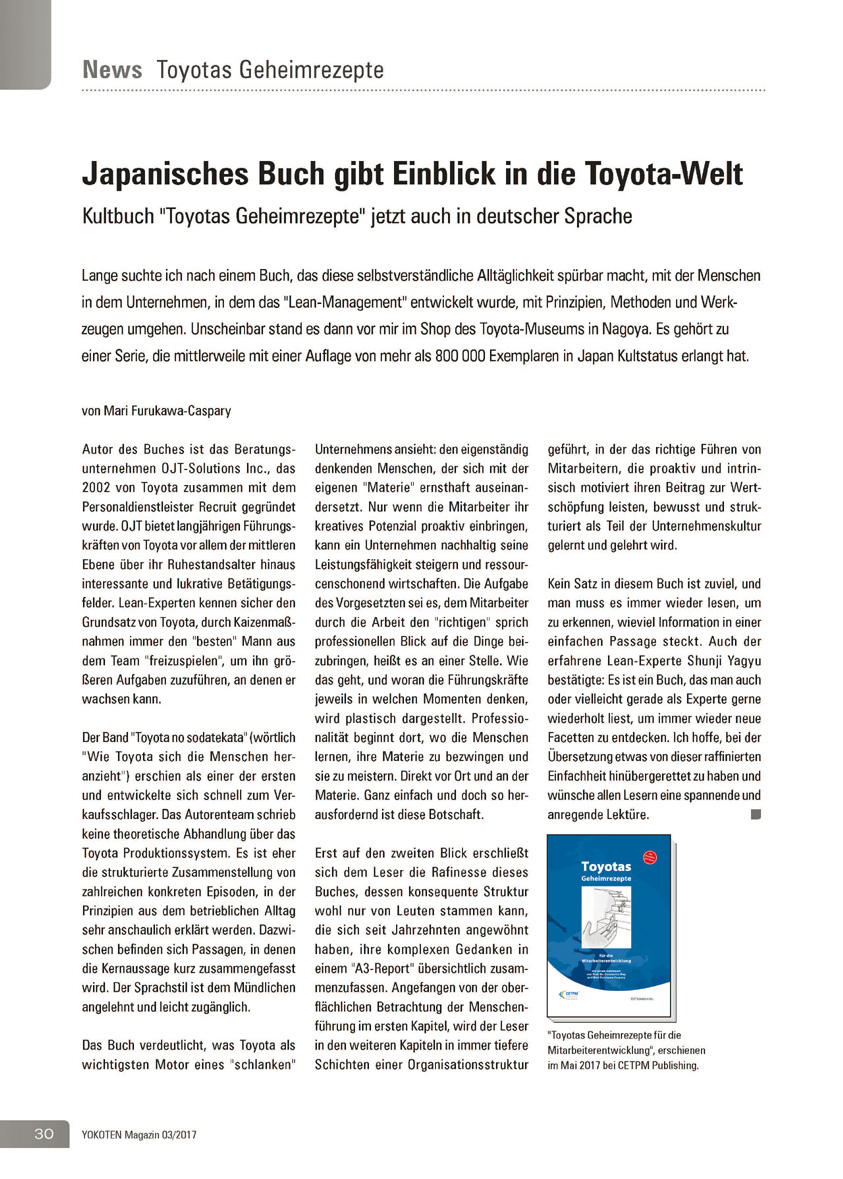 Japanisches Buch gibt Einblick in die Toyota-Welt - Artikel aus Fachmagazin YOKOTEN 2017-03