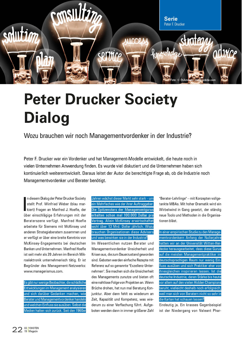 Peter Drucker Society Dialog  - Artikel aus Fachmagazin YOKOTEN 2019-03