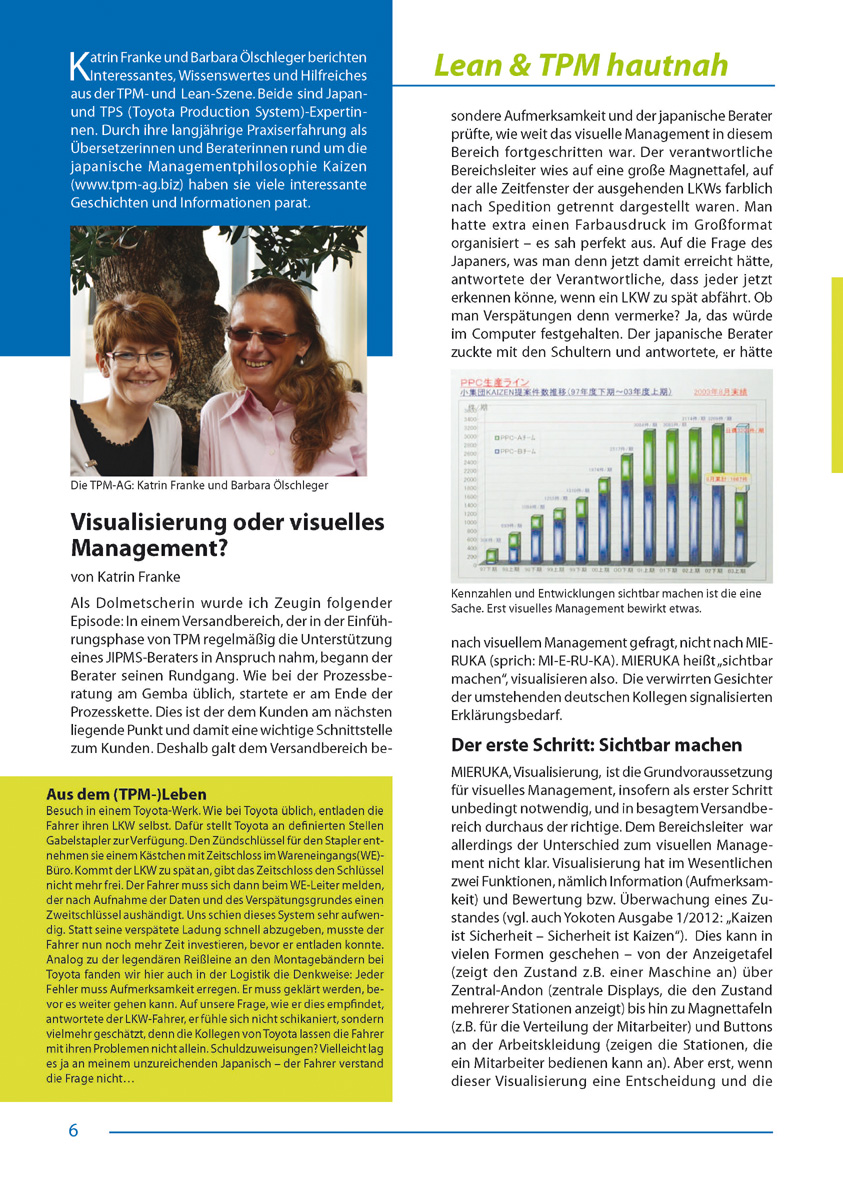 Visualisierung oder visuelles Management? - Artikel aus Fachmagazin YOKOTEN 2012-04