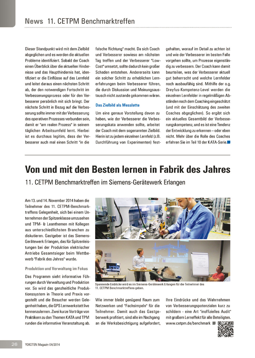 11. CETPM Benchmarktreffen - Artikel aus Fachmagazin YOKOTEN 2014-04