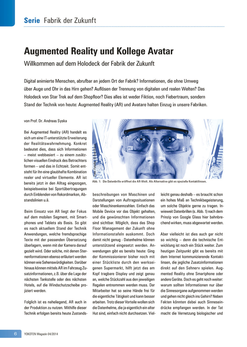 Augmented Reality und Kollege Avatar - Artikel aus Fachmagazin YOKOTEN 2014-04