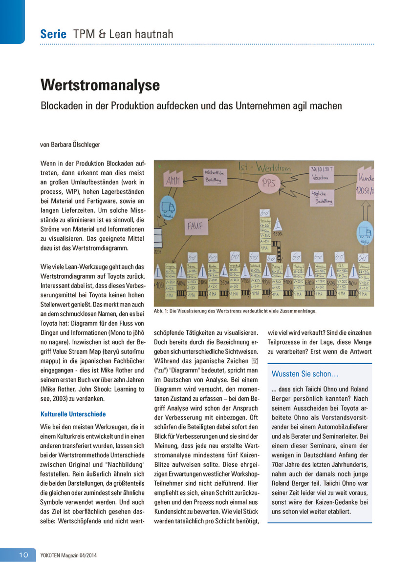 Wertstromanalyse - Artikel aus Fachmagazin YOKOTEN 2014-04