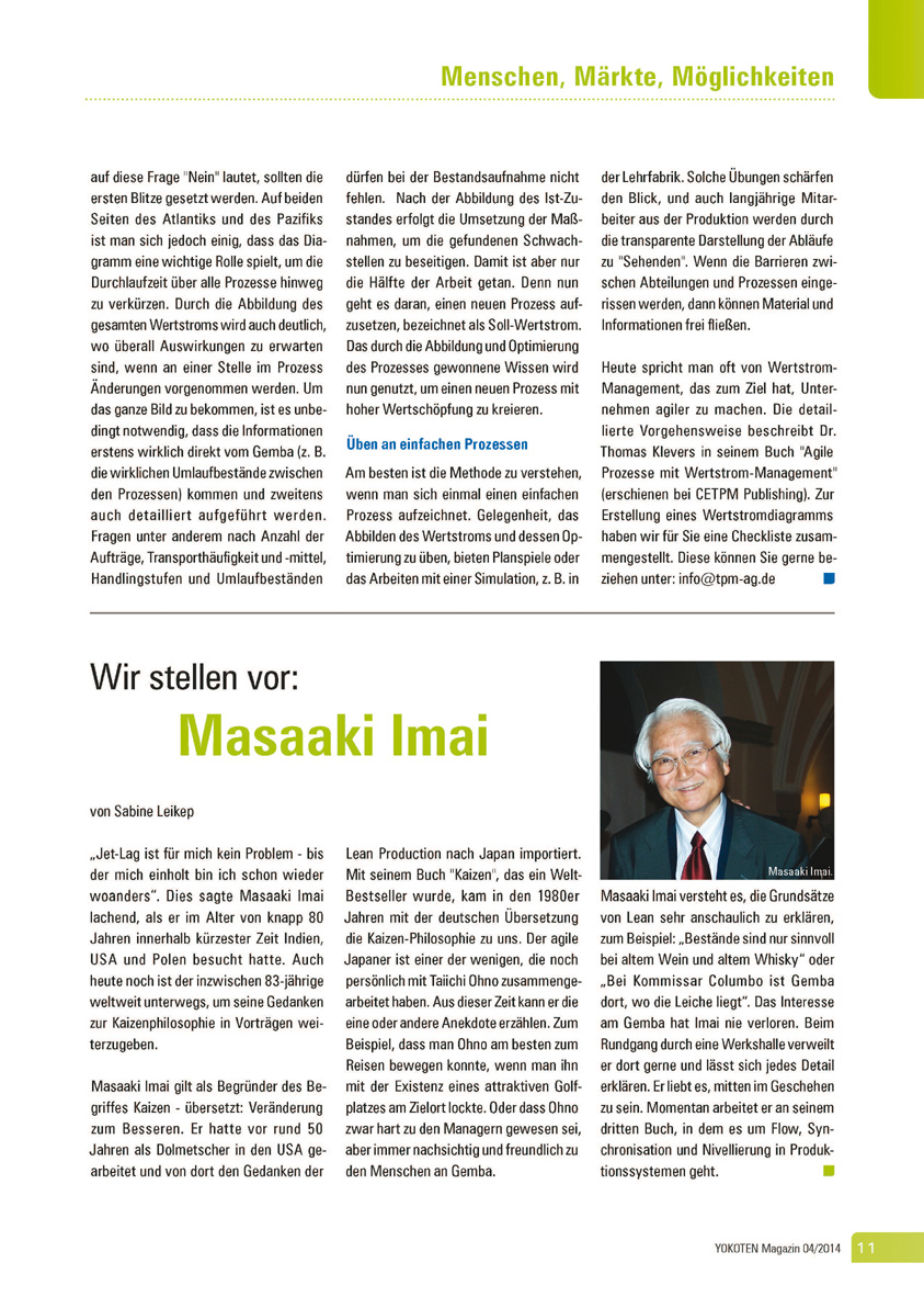 Masaaki Imai - Artikel aus Fachmagazin YOKOTEN 2014-04