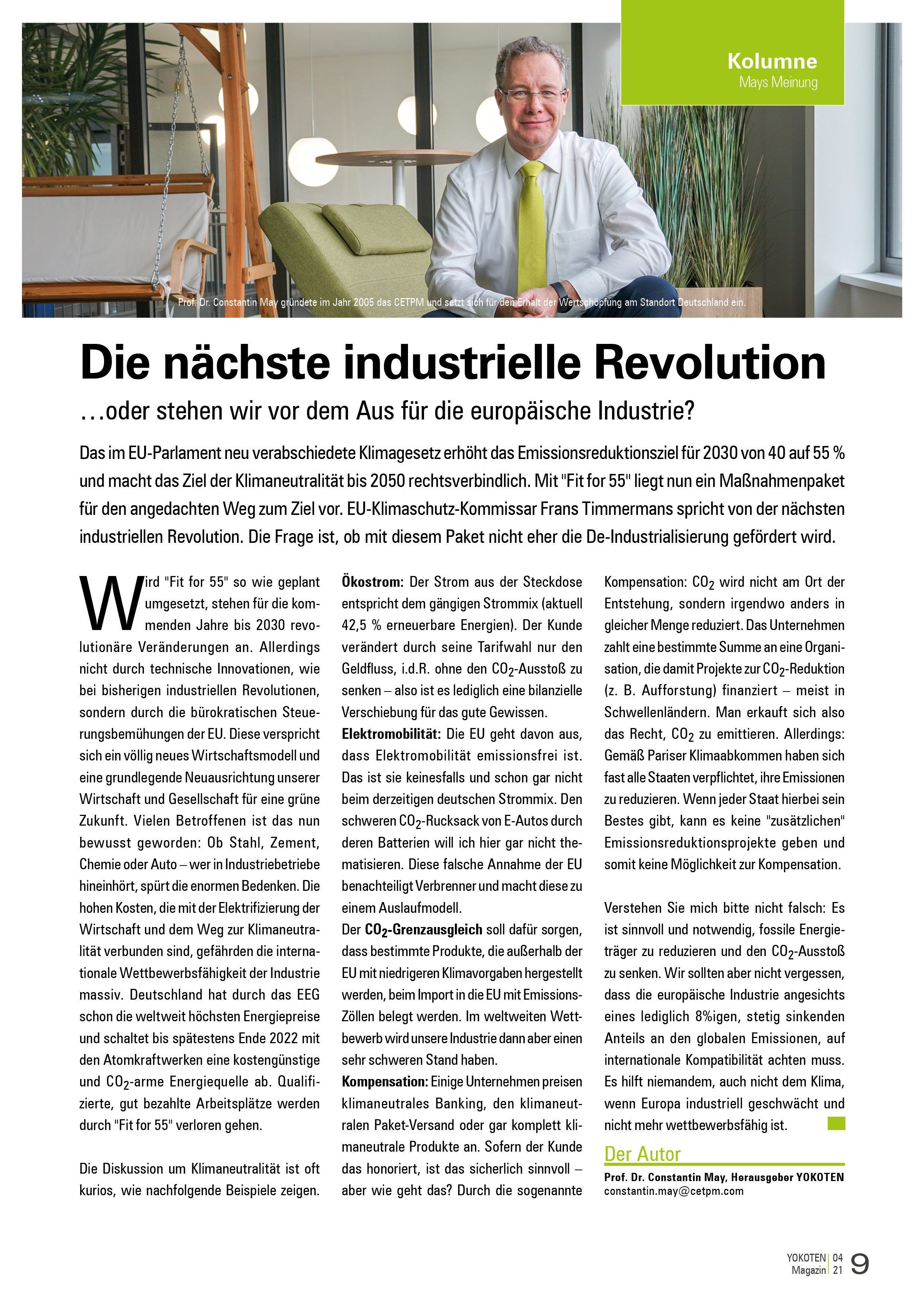 Die nächste industrielle Revolution - Artikel aus Fachmagazin YOKOTEN 2021-04