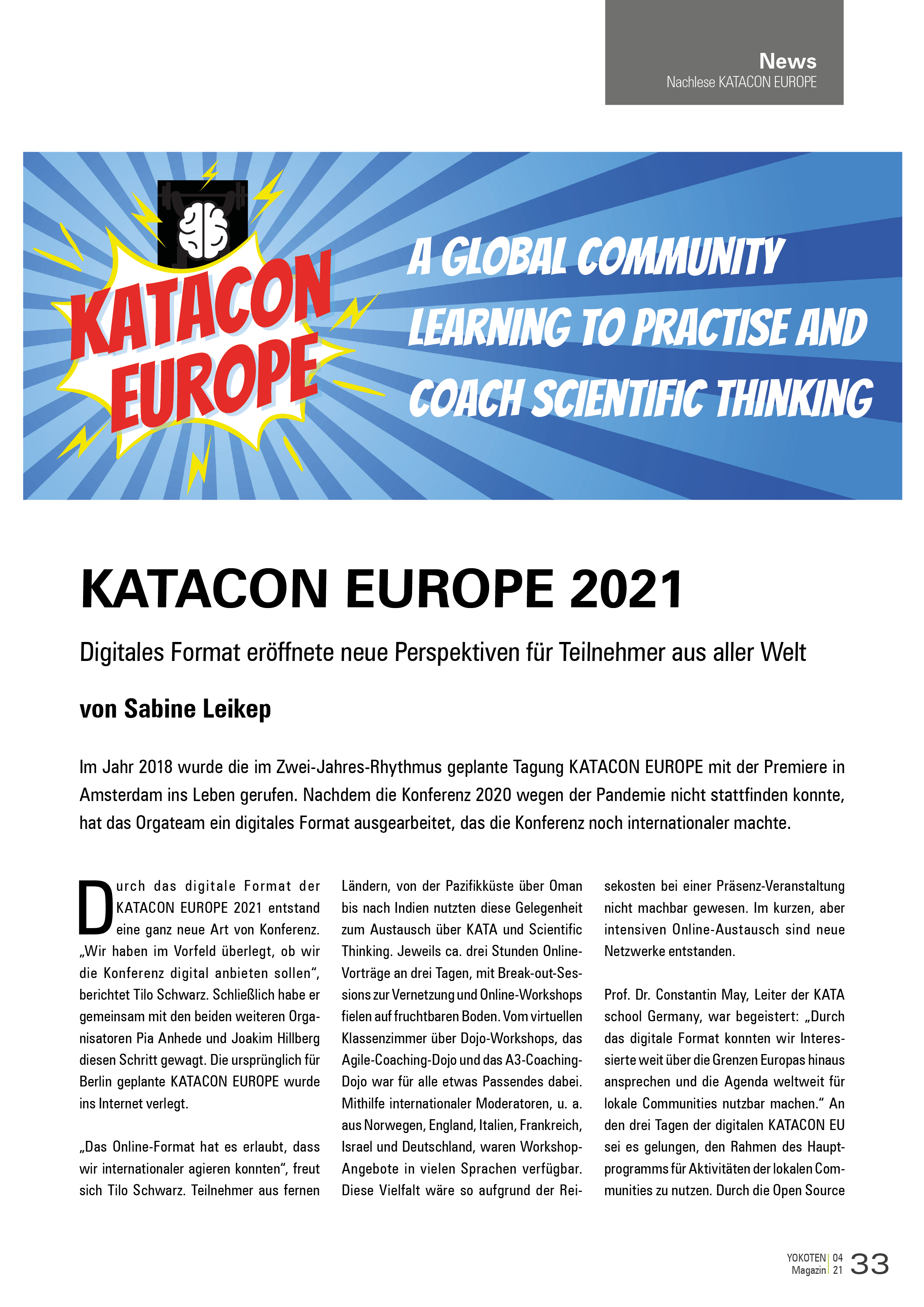 KATACON EUROPE 2021 - Artikel aus Fachmagazin YOKOTEN 2021-04
