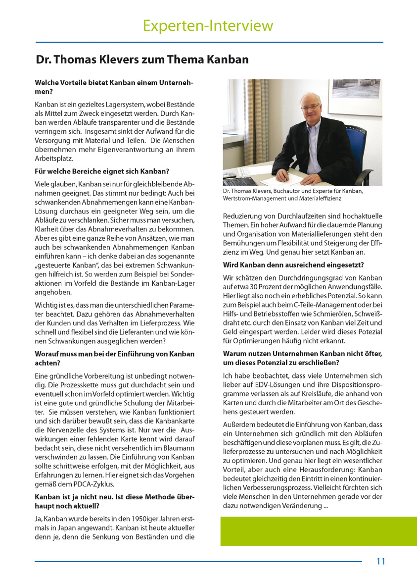 Dr. Thomas Klevers zum Thema Kanban - Artikel aus Fachmagazin YOKOTEN 2012-05