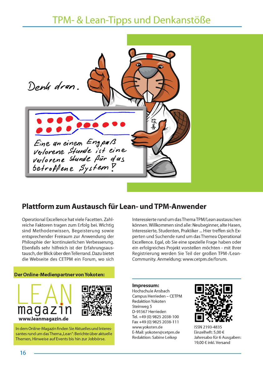Plattform zum Austausch für Lean- und TPM-Anwender - Artikel aus Fachmagazin YOKOTEN 2012-05