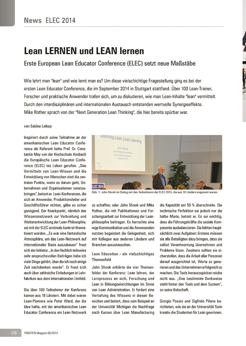 Lean LERNEN und LEAN lernen - Artikel aus Fachmagazin YOKOTEN 2014-05