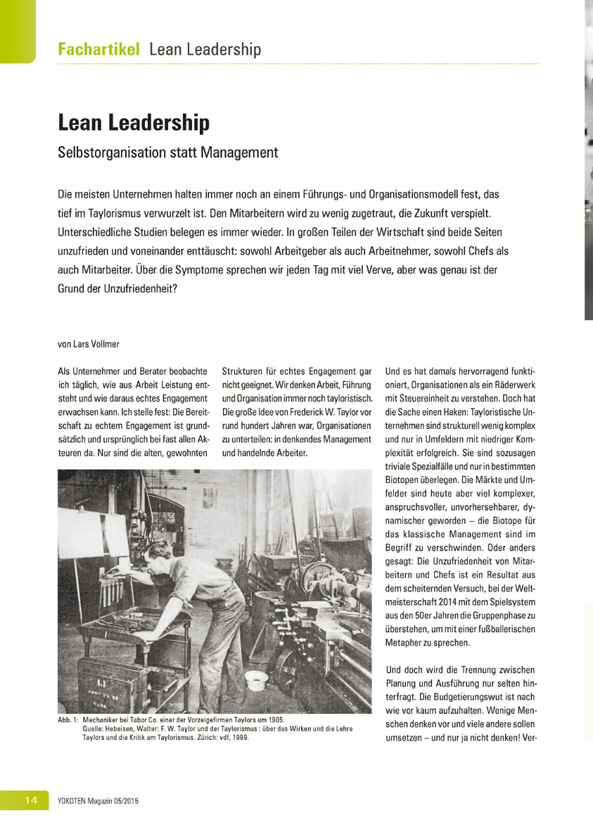 Lean Leadership - Artikel aus Fachmagazin YOKOTEN 2015-05