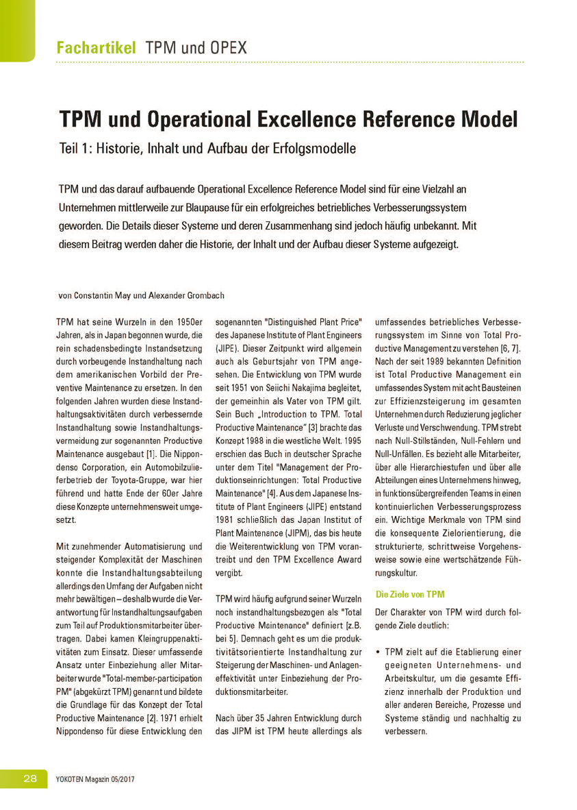 TPM und Operational Excellence Reference Model  - Artikel aus Fachmagazin YOKOTEN 2017-05