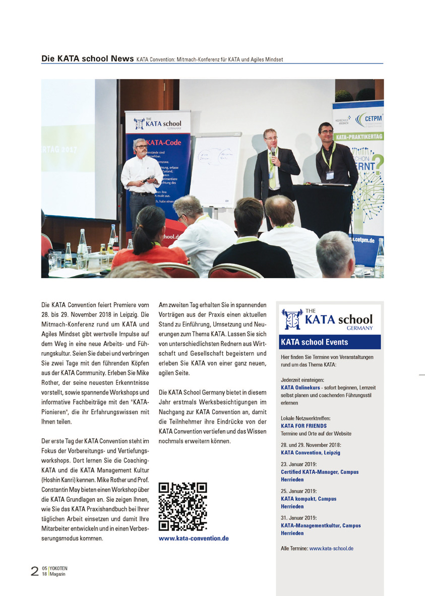 KATA Convention: Mitmach-Konferenz für KATA und Agiles Mindset - Artikel aus Fachmagazin YOKOTEN 2018-05