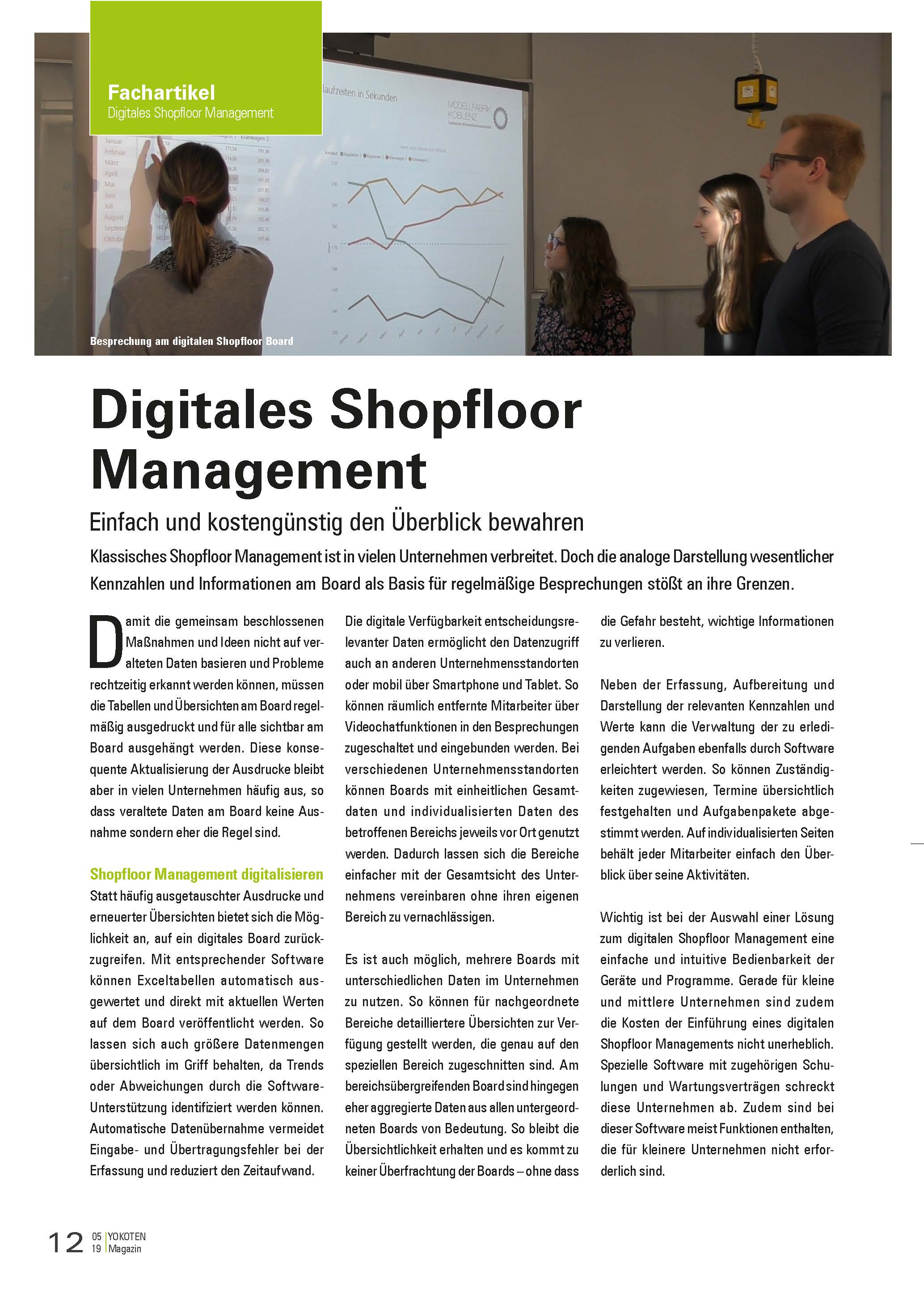 Digitales Shopfloor Management - Artikel aus Fachmagazin YOKOTEN 2019-05