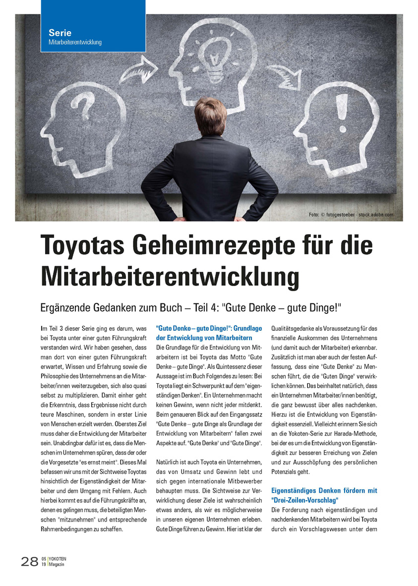 Toyotas Geheimrezepte für die  Mitarbeiterentwicklung - Artikel aus Fachmagazin YOKOTEN 2019-05