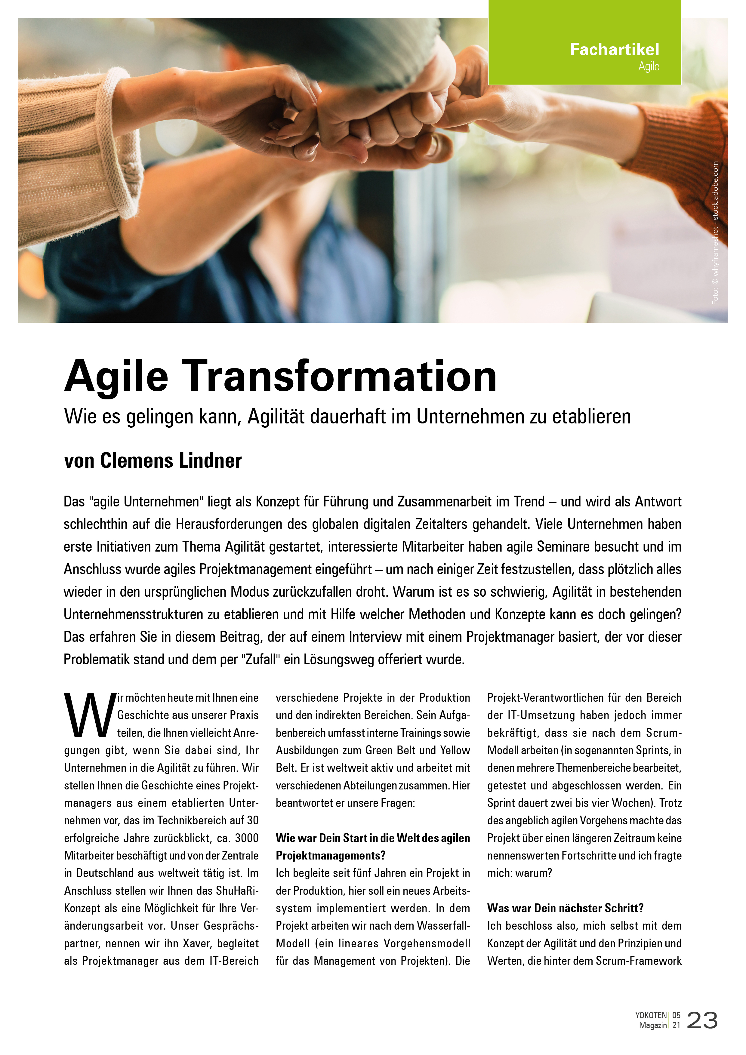 Agile Transformation - Artikel aus Fachmagazin YOKOTEN 2021-05