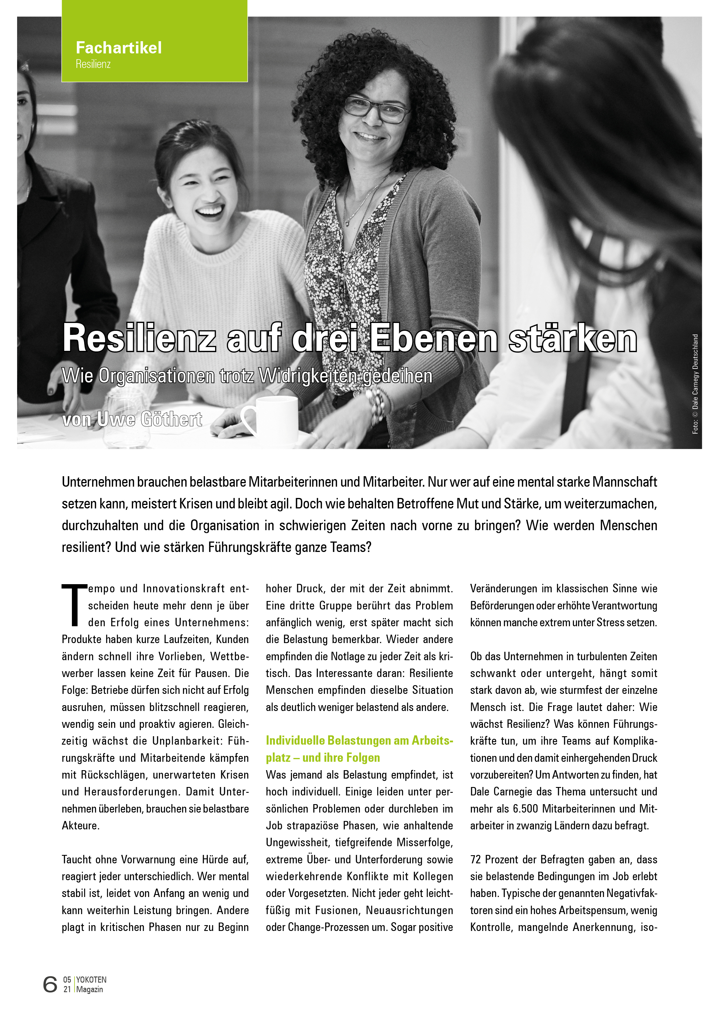 Resilienz auf drei Ebenen stärken - Artikel aus Fachmagazin YOKOTEN 2021-05