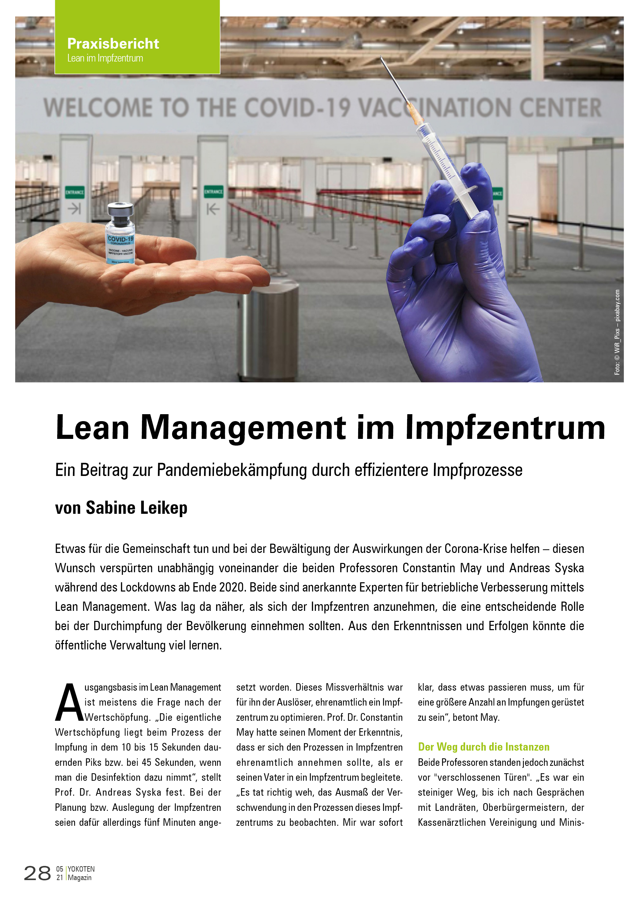 Lean Management im Impfzentrum - Artikel aus Fachmagazin YOKOTEN 2021-05