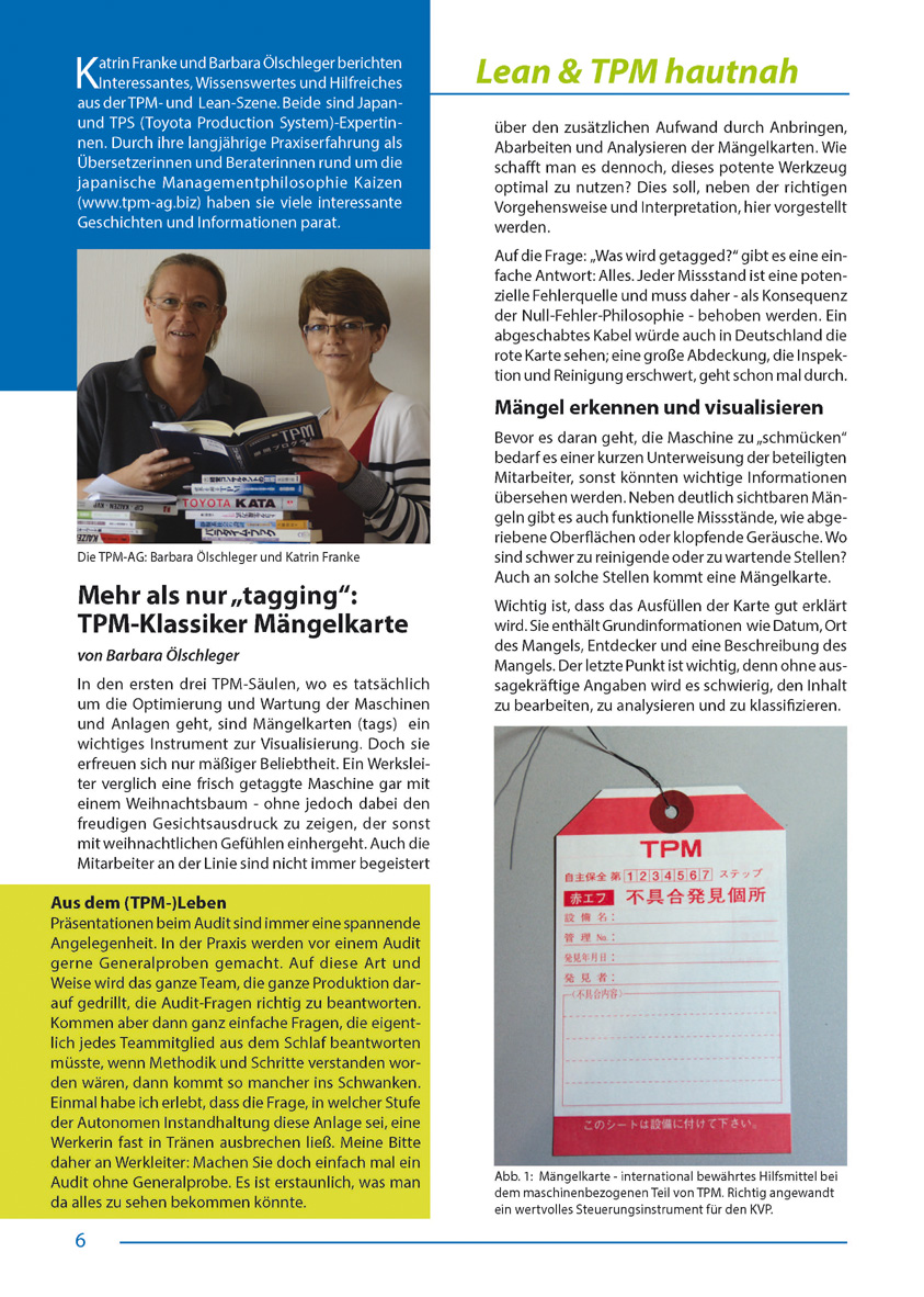 Mehr als nur „tagging“:  TPM-Klassiker Mängelkarte - Artikel aus Fachmagazin YOKOTEN 2013-06