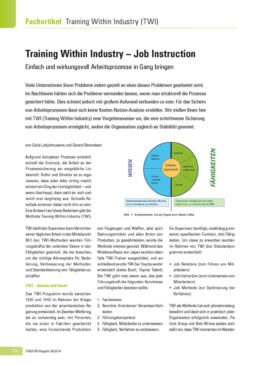 Training Within Industry – Job Instruction - Artikel aus Fachmagazin YOKOTEN 2014-06