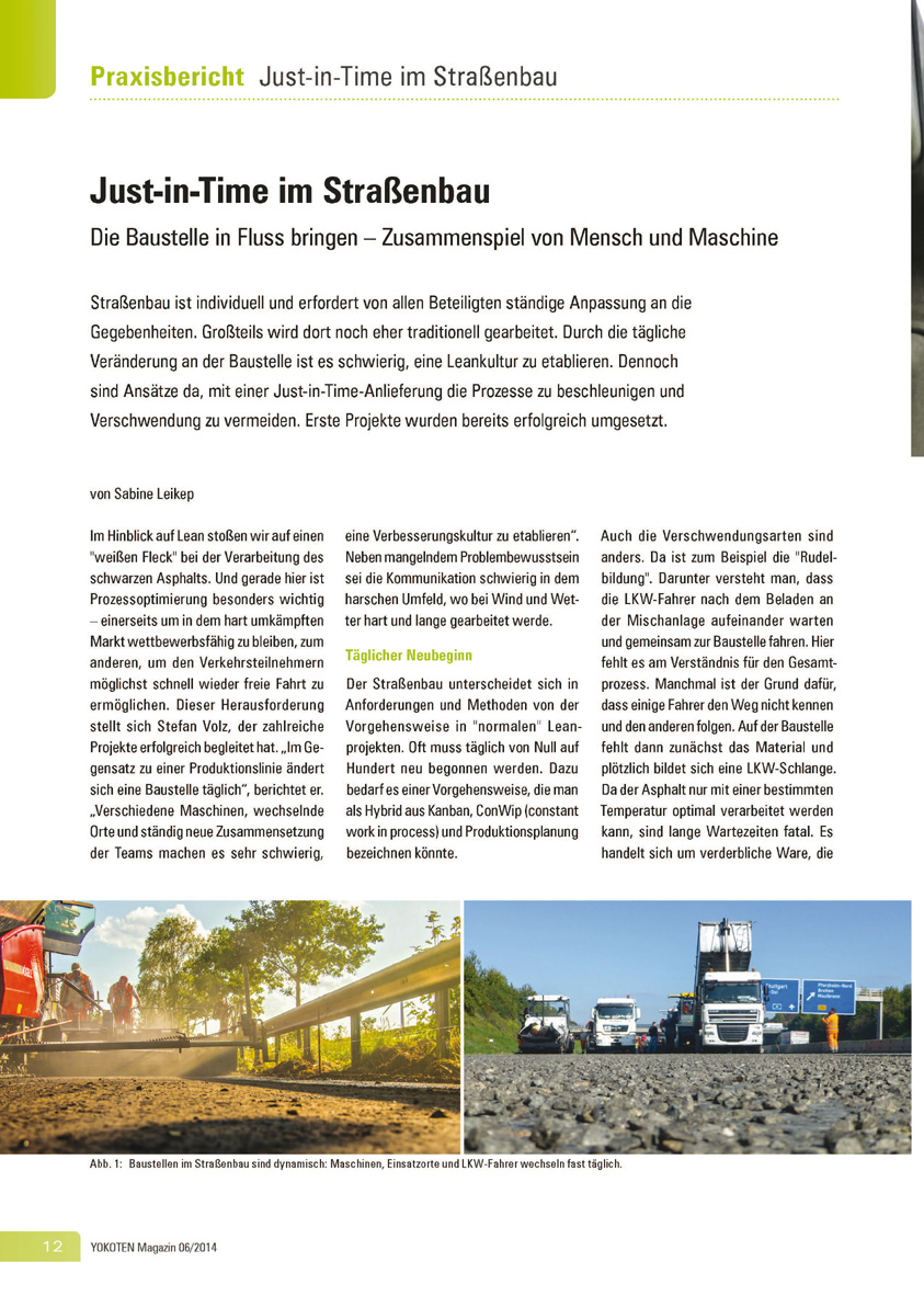 Just-in-Time im Straßenbau - Artikel aus Fachmagazin YOKOTEN 2014-06