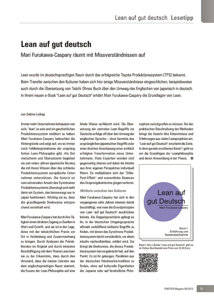 Lean auf gut deutsch  - Artikel aus Fachmagazin YOKOTEN 2015-06