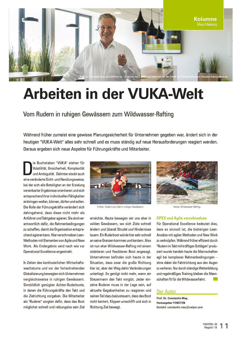 Arbeiten in der VUKA-Welt - Artikel aus Fachmagazin YOKOTEN 2019-06