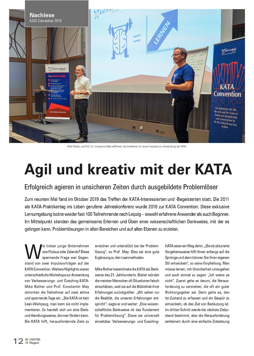 Agil und kreativ mit der KATA - Artikel aus Fachmagazin YOKOTEN 2019-06