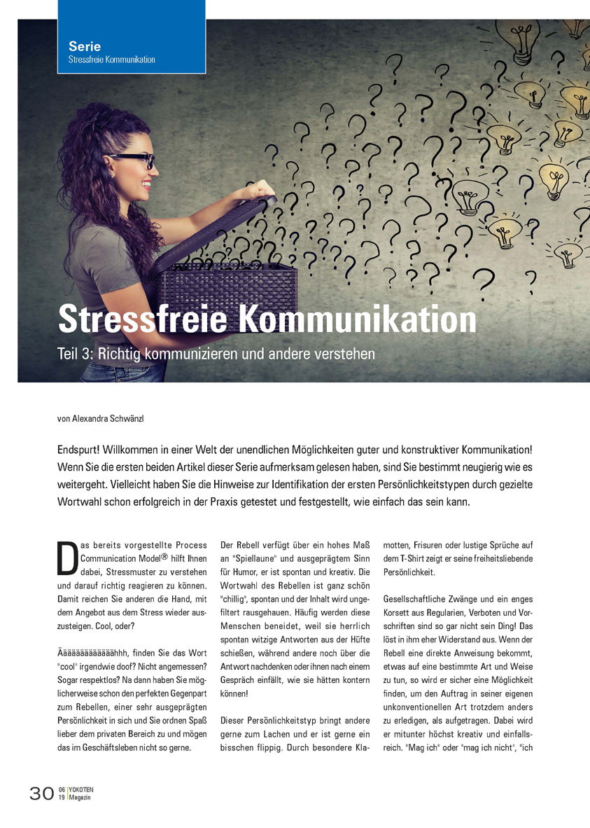 Stressfreie Kommunikation - Artikel aus Fachmagazin YOKOTEN 2019-06